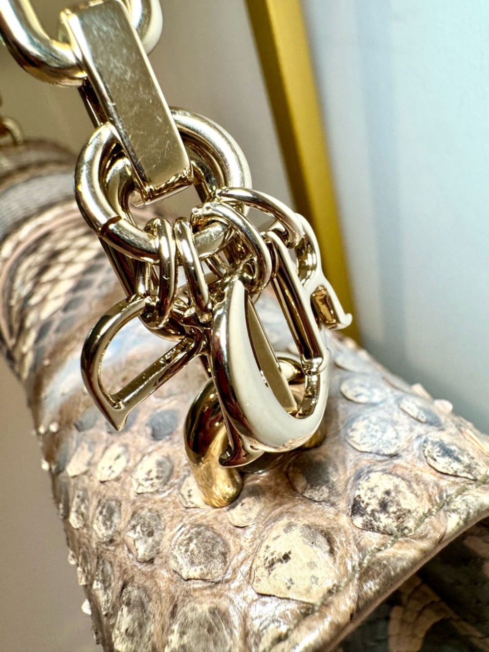 Christian Dior Perle Bronze Python Miss Dior Medium Flap Bag W Gold Chain Strap - Picture 5 of 16